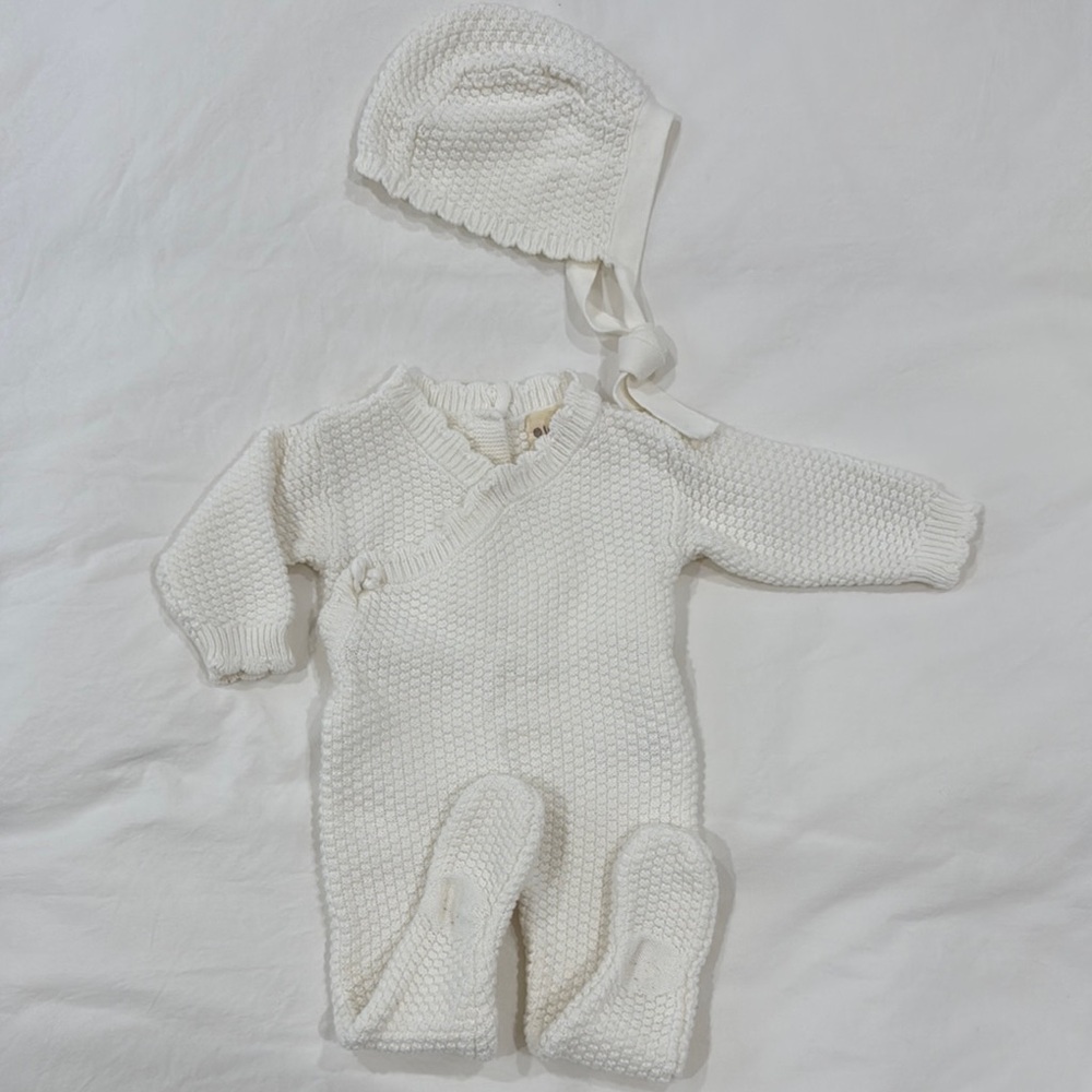 Cozy White Knit Baby One Piece
